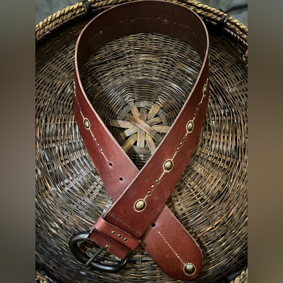 Wide Brown Heavy Thick Real Leather Belt by Fossil